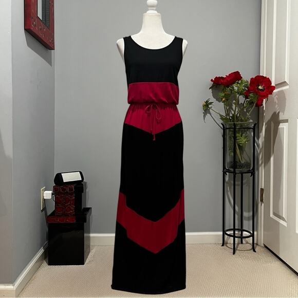 NEW The Hanger Colorblock Striped Chevron Draped Tie Sleeveless Maxi Dress M - Picture 4 of 13